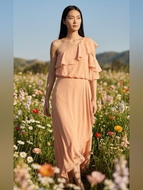 BCBGMaxAzria Pink Asymmetrical Ruffled One-Shoulder Dress